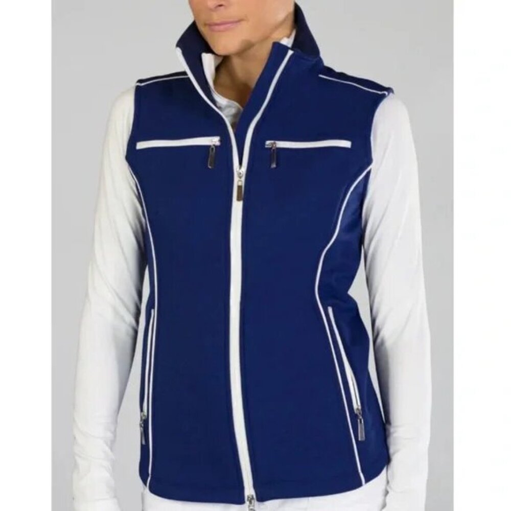 JoFit Golf Performance Water Resistant Black/White High Collar Zip Up Vest~L